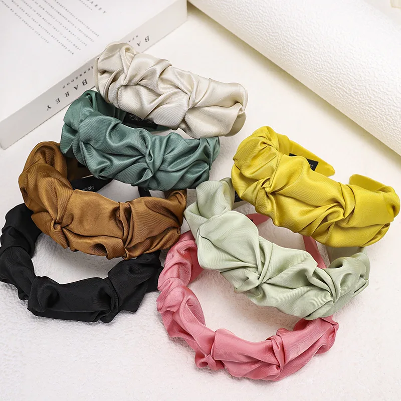 2020 Trendy New Fashion Women Headband Hair Accessories Hair Band Headwear Solid Color Creped Wrinkle Pleated Headband