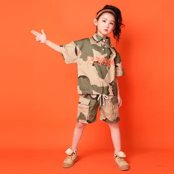 

Kid Hip Hop Clothing Casual Running T-shirt Top Camouflage Shorts for Girls Boy Jazz Dance Costume Ballroom Dancing Clothes Wear