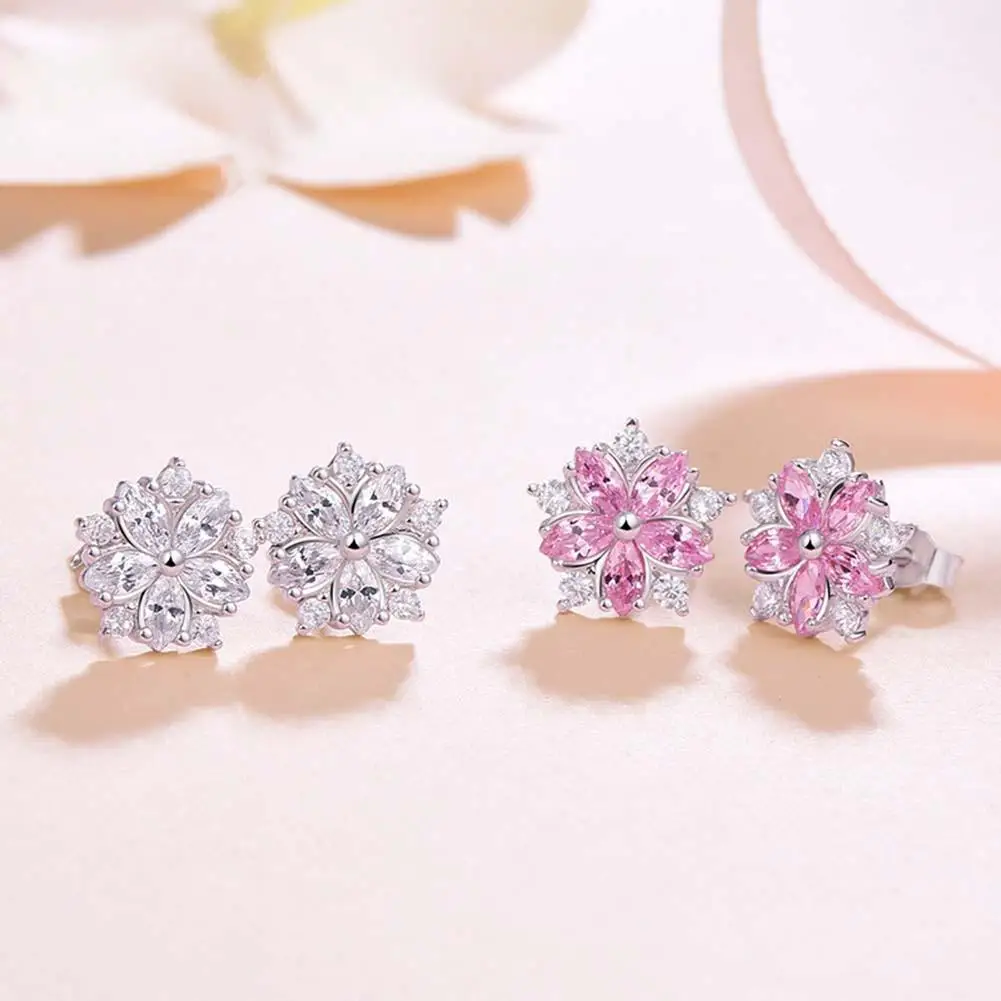 Women Rhinestone Inlaid Sakura Flower Ear Stud Earrings Wedding Jewelry Gift | Украшения и аксессуары