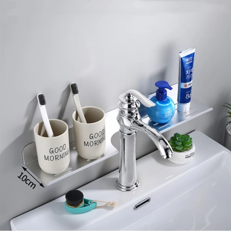 Description Picture 3 of itemBlack Silver Mirror Front Shelf Aluminum Wall Hanging Shampoo Tray Bathroom Kitchen Faucet Wash Counter Drain Rack Storage Rack