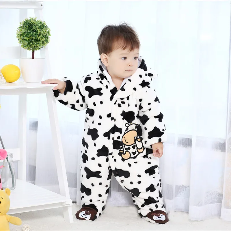 Clearance Sale Baby Girls Rompers Winter Coral Fleece Kids Boy Clothing Set Cartoon Hooded Newborn Clothes Warm Infant Jumpsuits - Цвет: 358-WH