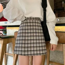 Autumn and winter new fashion high waist skirt women plaid retro wild a-line skirt was thin package hip skirt