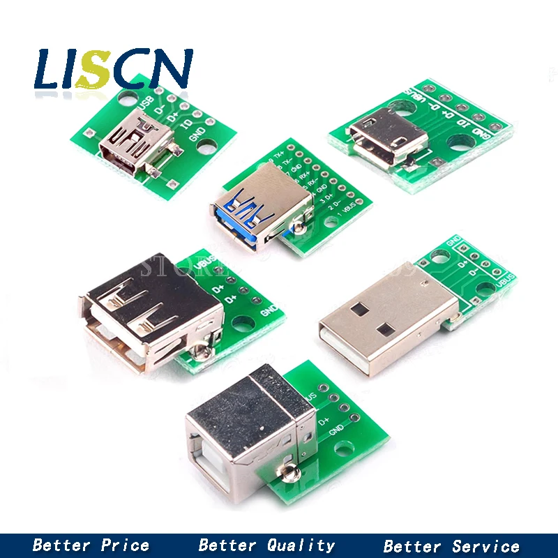 5 шт. Micro Mini USB A Male 2 0 3 Female B разъем интерфейса до 54 мм DIP PCB конвертер адаптер