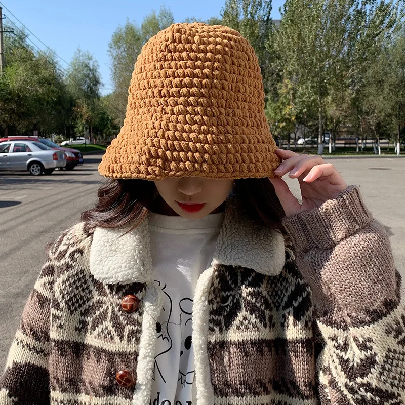 

Hat Women Autumn Winter Japanese Pure Color Fisherman's Hat Korean Version Versatile Leisure Basin Hat Fashion Knitted Wool Hat