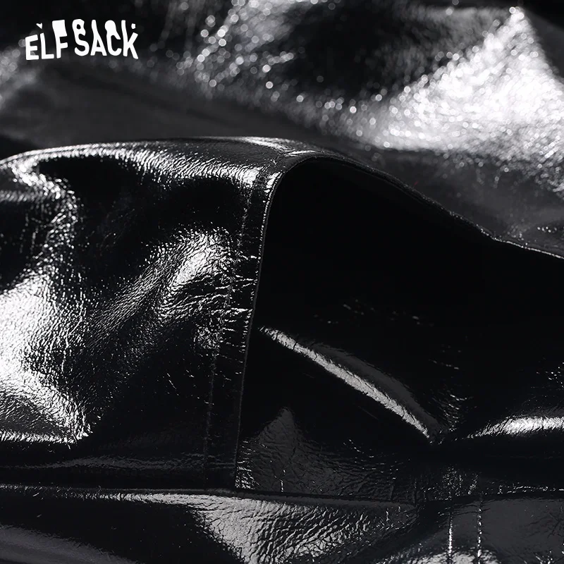 ELFSACK однотонные шорты из искусственной кожи со средней талией, женская одежда, женские повседневные винтажные шорты в английском стиле