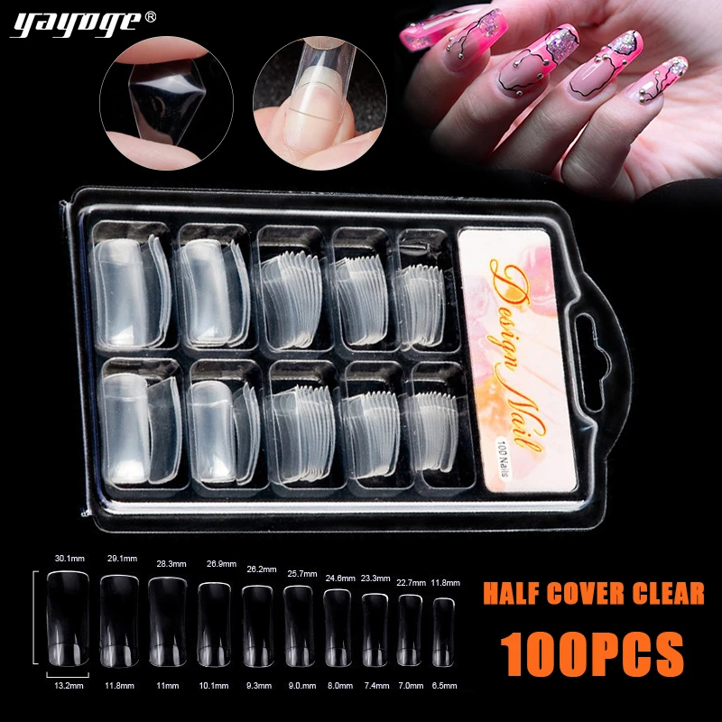 Yayoge Arylic False Nail Half Tips 100 Pcs Short Oval 10 Sizes Transparent Color Painting Salon Fake Nail Tools Manicure Diy Nail Form Aliexpress