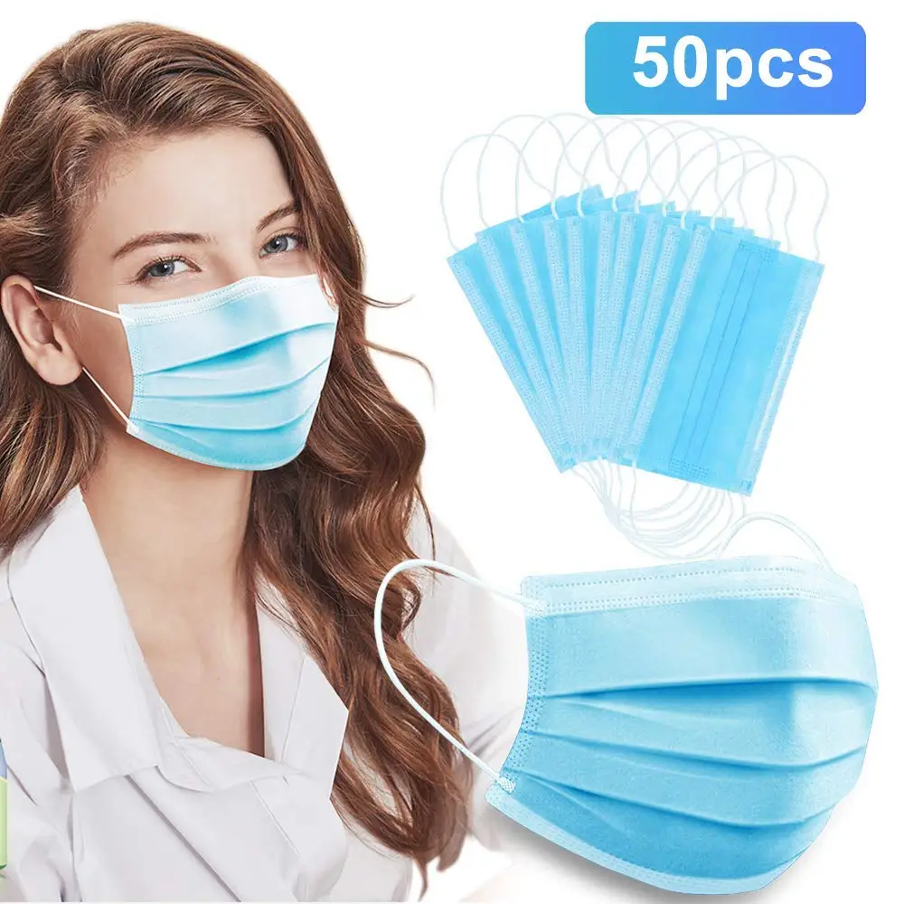

50 pcs Disposable Face Masks 3-Ply Dust Masks Earloop Polypropylene Masks Personal Health Protective Masks IN STOCK