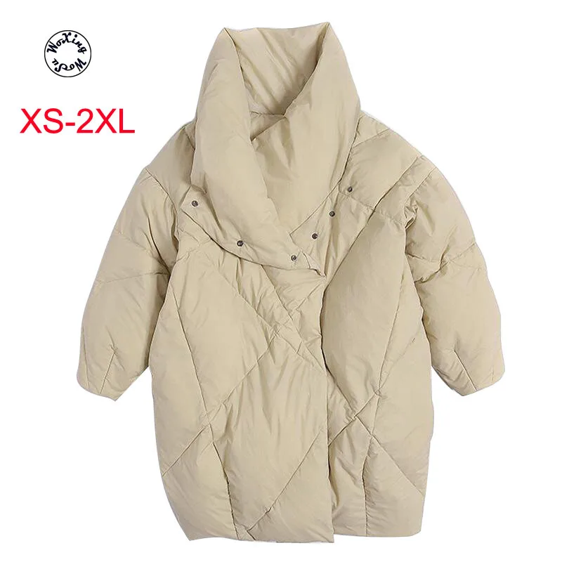 

Woxingwosu thickening warm white duck down suit women's medium length down coat