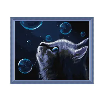 

Night Cat Patterns Cross Stitch Embroidery Kits 14CT 11CT Counted Printed Fabric DIY Needlework Kit Cotton Thread Home Decor Art