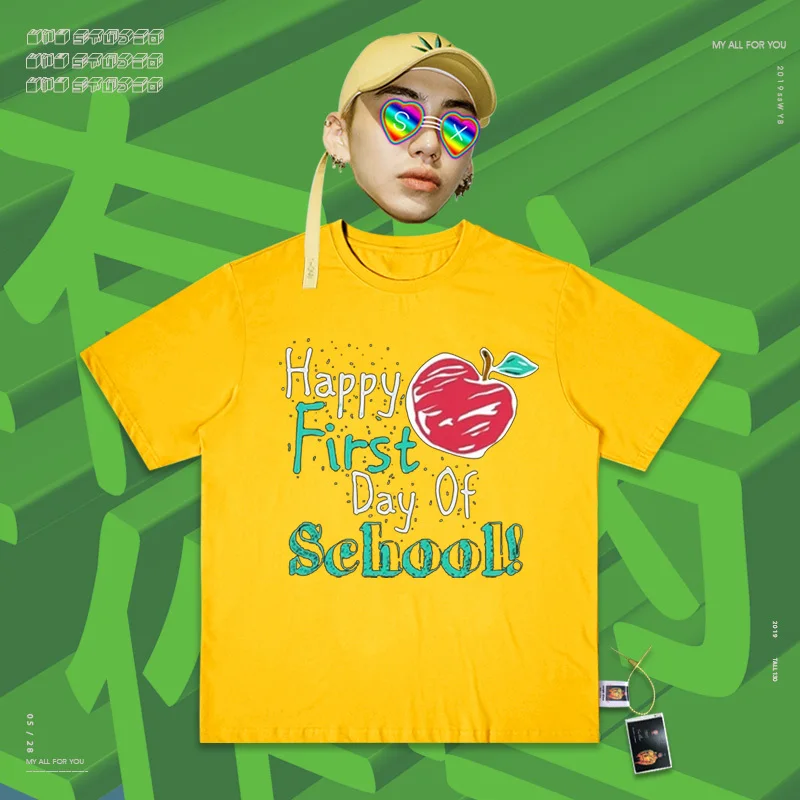 Для влюбленных платье ручной каракули Happt фрукты улица оригинальность Oldschool High Street древние означает короткий рукав Футболка для мужчин и женщин - Цвет: yellow