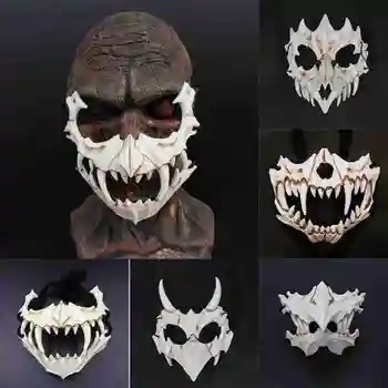 

2020 animal Mask Long Teeth Demon Samurai White Bone Mask Tengu Dragon Yaksa Tiger Resin Mask Cosplay Halloween Accessories