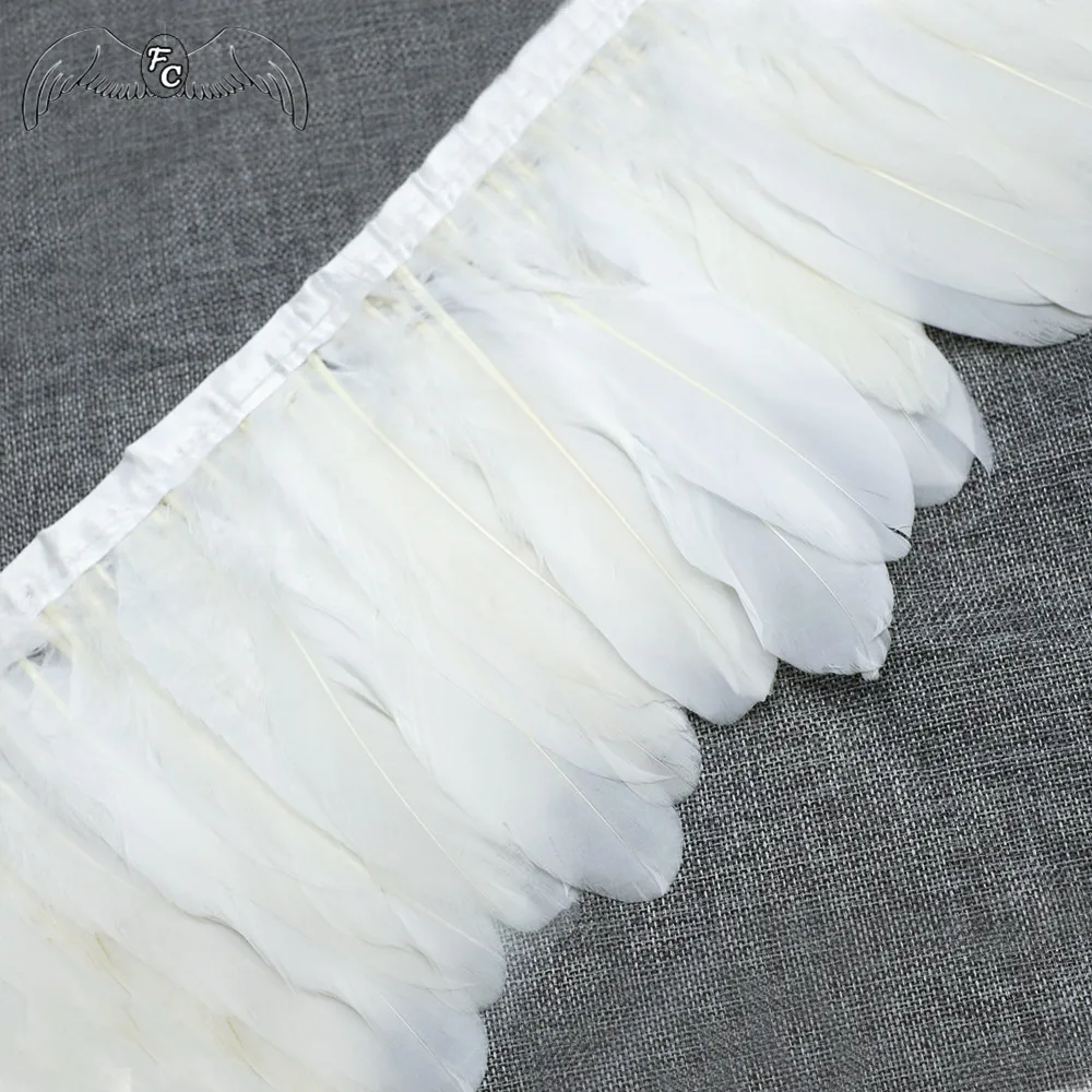 Description Picture 2 of item2M Dyed 13-18CM White Goose Feather Trims Real Geese Feather Ribbon Fringe  Dress Skrit DIY Craft Sewing Material Feathers