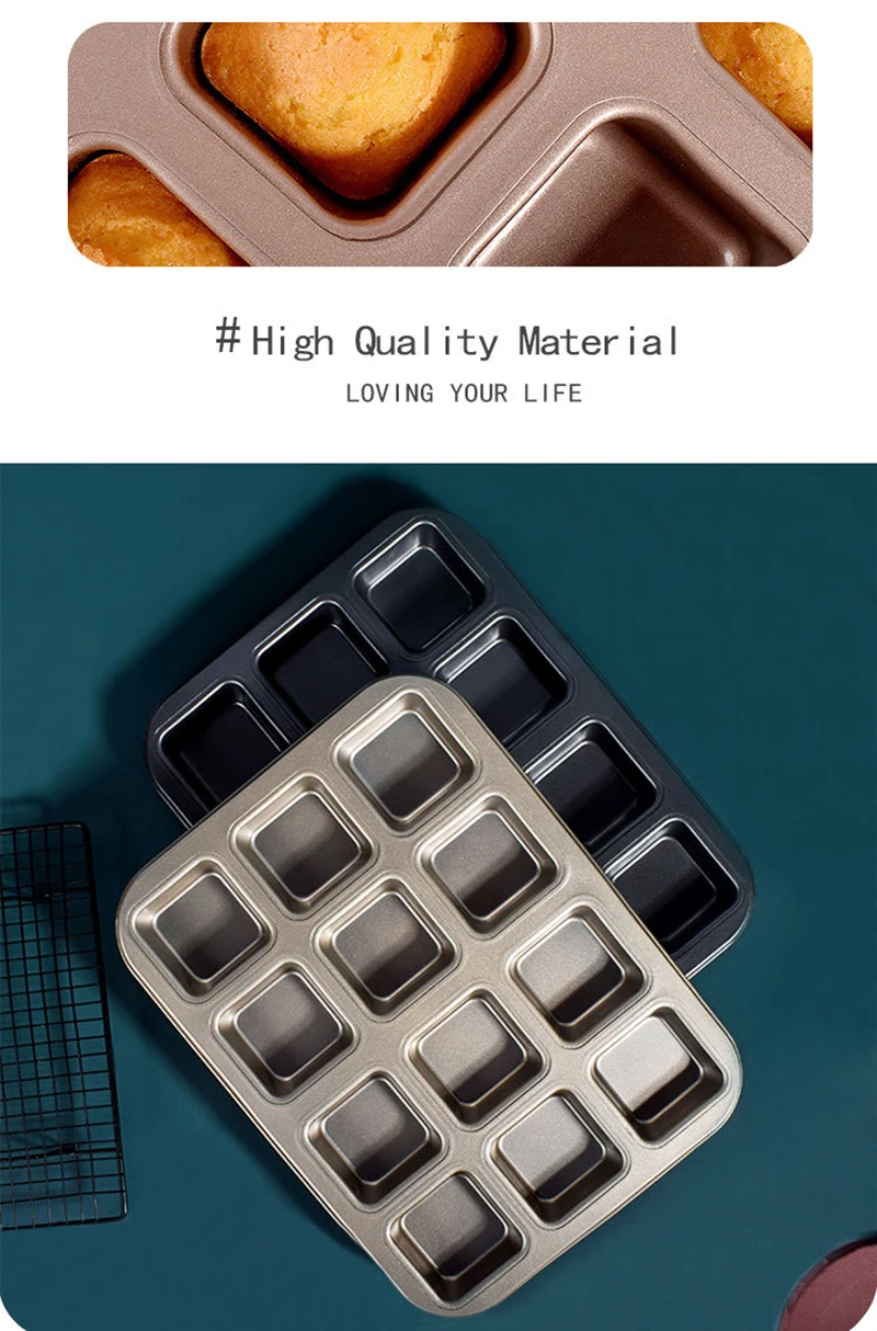 Non-Stick 12/6 Cavity Square Muffin Cupcake Baking Pan – Carbon Steel Mini Cake Tray fo... - SKU MTP27305 - UGI Packaging