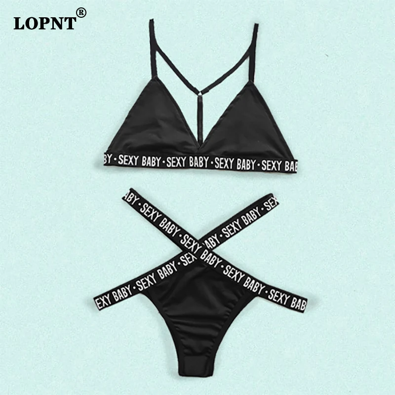 

LOPNT New Sports Bra Set Sexy bra and panty set Solid Black lingerie set Women Seamless Comfortable underwear set bralette bh