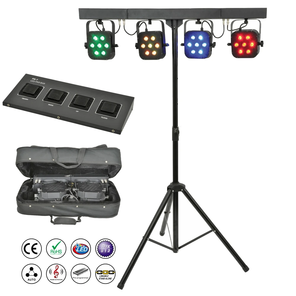 

Free Shipping led par kit 4pcs 7x10W 4in1 RGBW led slim flat par lights with light stand DMX controller bag package set DJ Disco