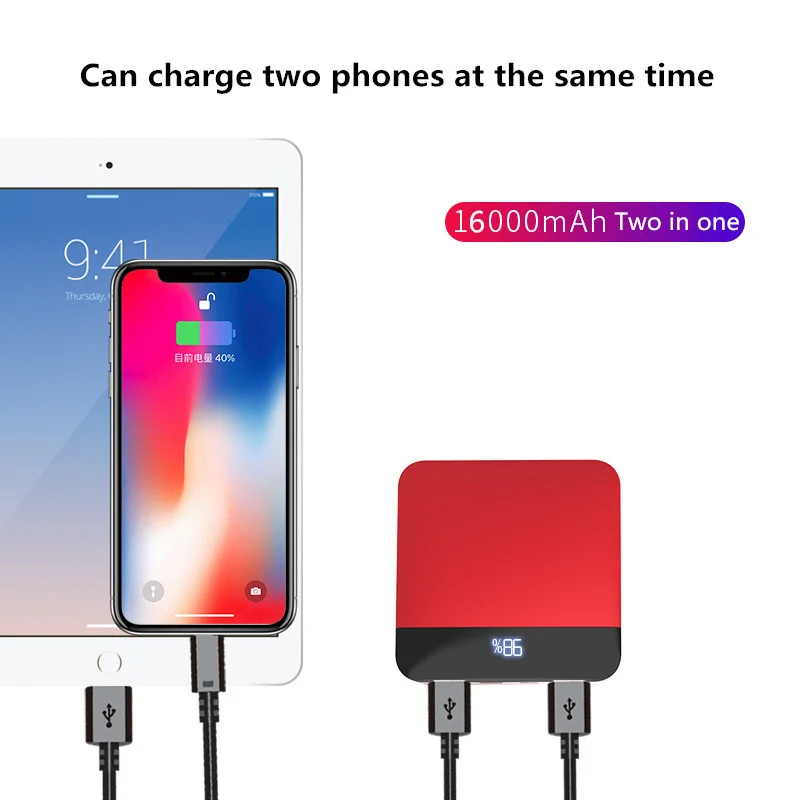 16000 мАч Расширенная батарея для телефона для iPhone samsung мини внешний аккумулятор Двойной переносной аккумулятор USB зарядное устройство для Xiaomi huawei