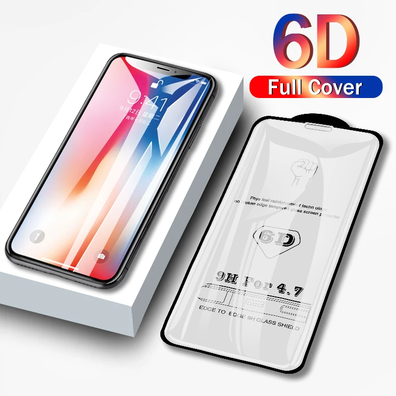 Закаленное стекло 6D на весь экран для iPhone 8 7 6 6S Plus X защита экрана защитное