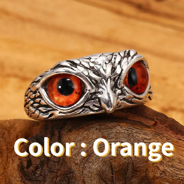 YADELAI Charming Fashion Owl Ring Vintage Man and Women Alloy Blue Eyes Owl Ring Versatile Argent  Adjustable Creativering Ring 6564 Orange