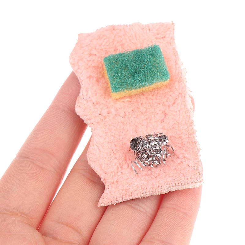 1:12 Dollhouse Mini Kitchen Cleaning Tool Set Rag Sponge Wiping Dishwashing Ball chahua cleaning cloth antibacterial kitchen specific dishwashing cloth cleaning cloths that absorb water and do not stain oil