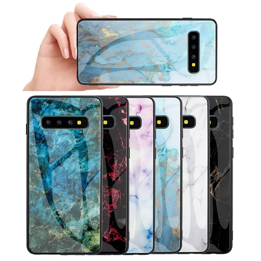 Jetjoy Marble Glass Case For Samsung Galaxy Note 9 8 S10 E S9 S8 Plus M10 M20 A7 Texture Tempered Glass+Silicone Cover |