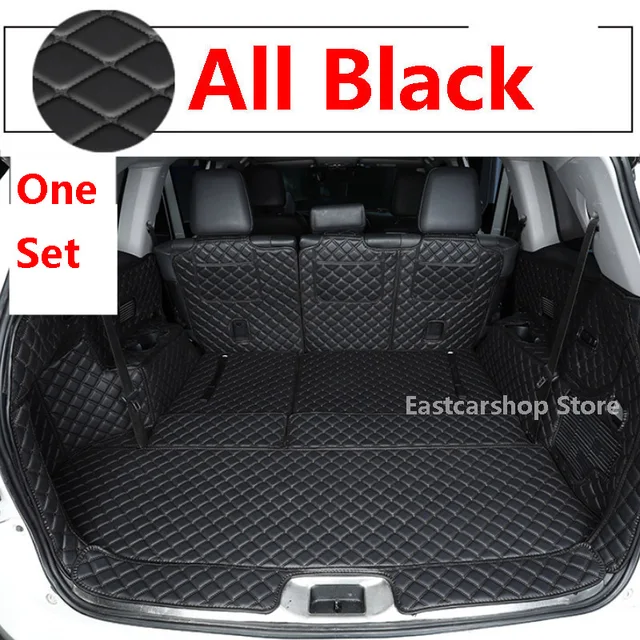 For Toyota Highlander XU70 Kluger 2021 2022 Car All Surrounded Leather Rear Trunk Mat Cargo Boot Liner Tray Rear Boot Luggage All Black One Set
