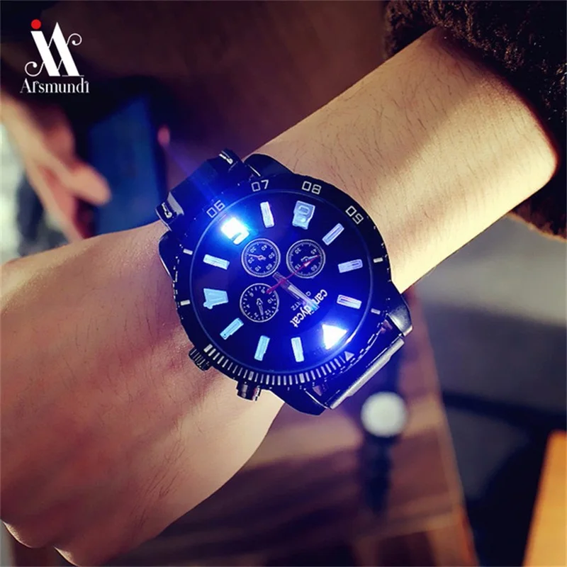 

Men Watches Fashion 7 Color lights Glow Watches Men's Quartz Silicone Band Sports Watches Big Watch Man Clock horloges mannen