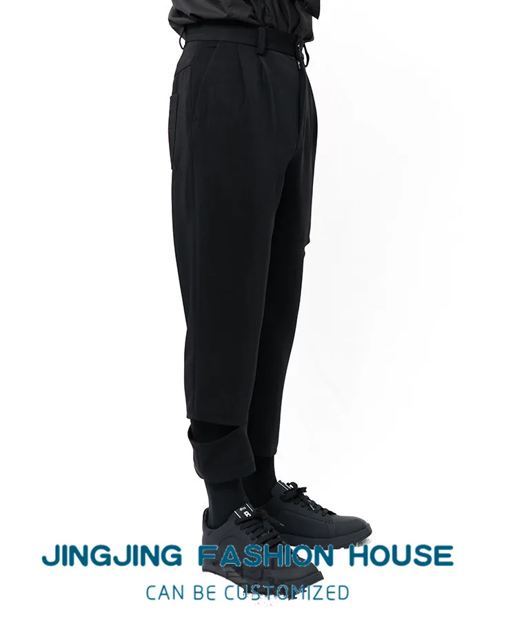 S-6XL!! 2021New Men's Casual Pants Nine-Cent Pants Ripped Slip Black Harlem Casual Pants