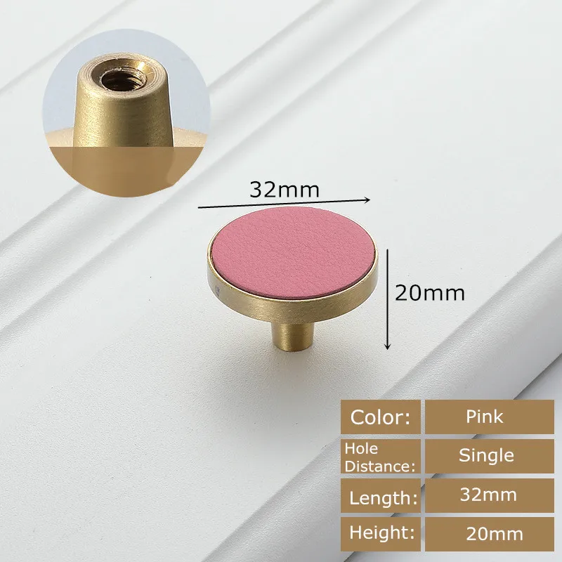 Ручки дверные ручки выдвижные ящики кухонный шкаф ручка для шкафа кожаные латунные ручки для мебели - Цвет: Pink 32mm