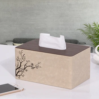 

Chinese Style Plum Blossom PU Leather Tissue Box Rectangle Paper Towel Holder Desktop Napkin Storage Container for Home Office