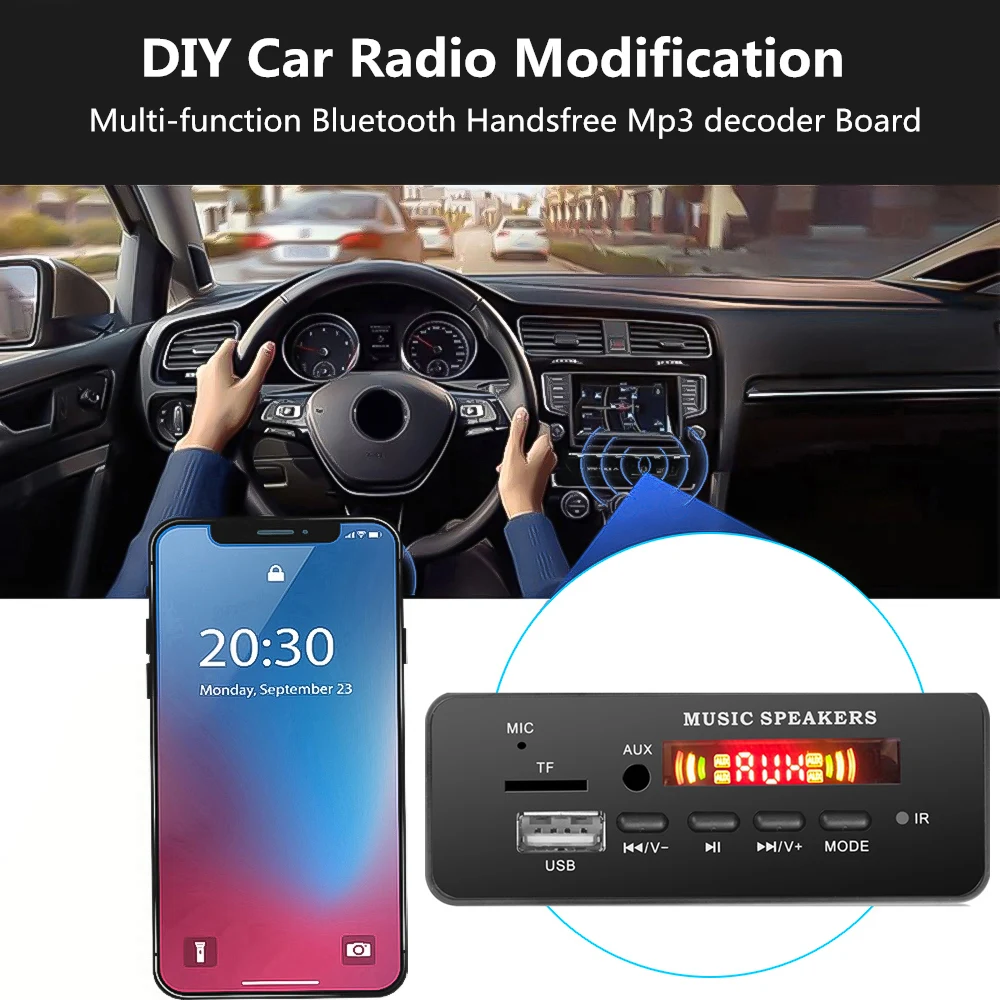 DC 5 V 12 автомобильное радио Bluetooth громкой связи гарнитура для Интегрированный WMA WAV