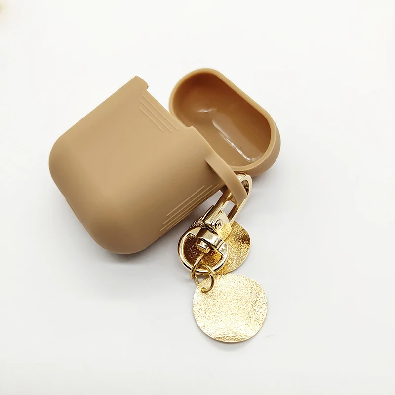Light Brown Luxury Cute Sliver Pentagram Metal Keychain Wireless Earphone Silicone Case For Airpods 1 2 Accessories Headphones Protect Cover - Цвет: Light Brown