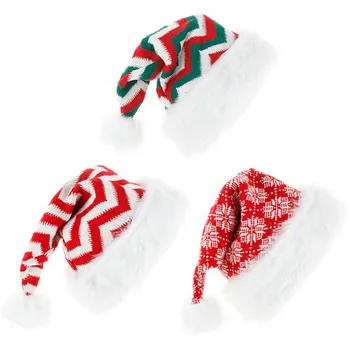 

New Knitted Wool Christmas Hat Plush Waves Snowflake Hat Santa Claus Cap Holiday Party Decoration