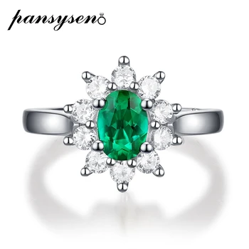 

PANSYSEN Solid 925 Sterling Silver 5x7MM 1 CT Green Emerald Gemstone Couple Rings for Women Men Cocktail Party Fine Jewelry Ring