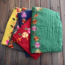Женский шарф из хлопка и льна с вышивкой для путешествий, Весенняя и летняя вышитая Солнцезащитная шаль