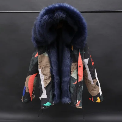 Camo 2 Dark Blue Детские меховые куртки для девочек; зимняя детская одежда; пушистые искусственные меховые пальто для девушек; Верхняя одежда с капюшоном; детская парка для мальчиков; TZ469 - Цвет: Camo 2 Dark Blue
