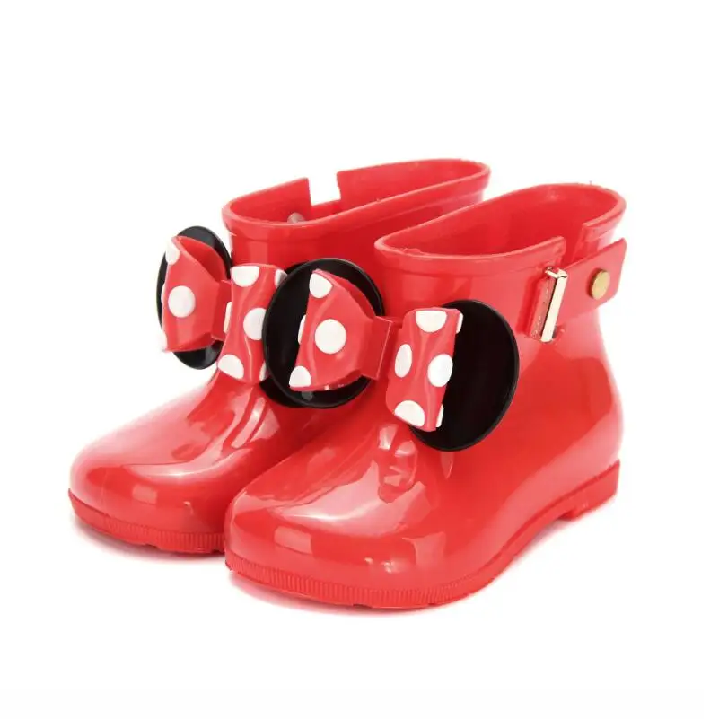 

Hot New Mini Melissa Kids Rain Boots Mickey Minnie PVC Bow 3 Colors Girls Shoes Boot Keep Boots Girls Rainboots Y