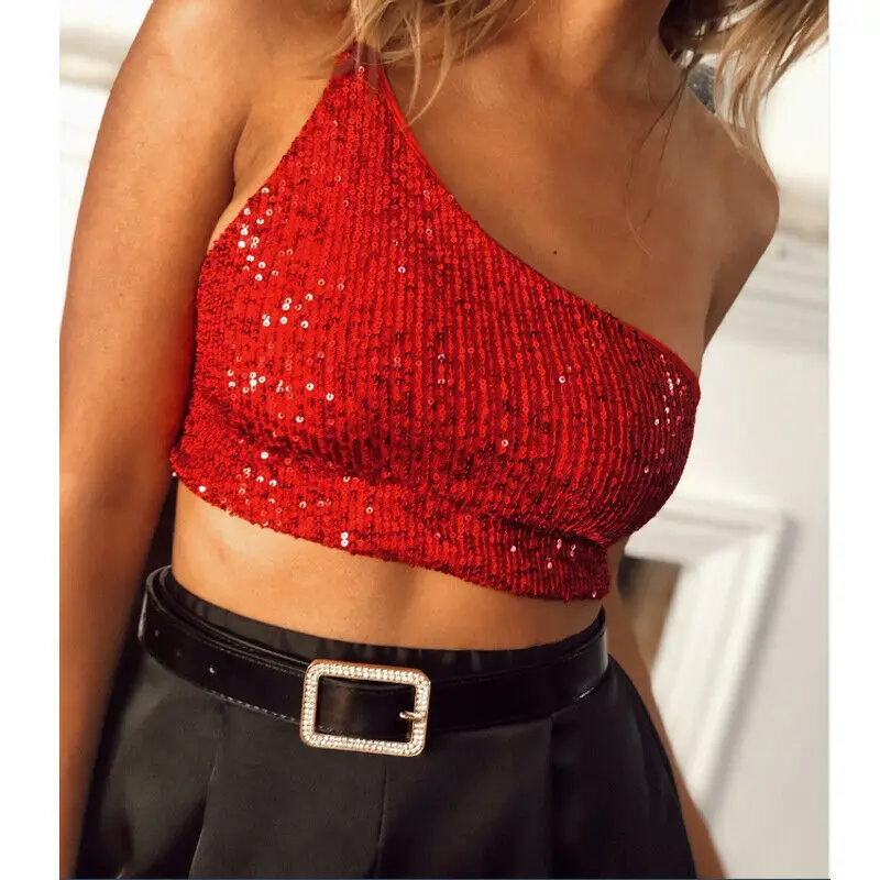 Women Sequin Camis Top Shiny Crop Top 