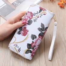 Women's Rose Print Wallet Fashion Wild Double Zipper Clutch Bag Multi-card Wallet Purse