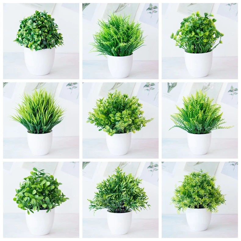 Plantas artificiais bonsai verde pequeno vaso de árvore plantas falso flor  vasos ornamentos casa decoração do jardim artesanato planta decorativa|Plantas  artificiais| - AliExpress