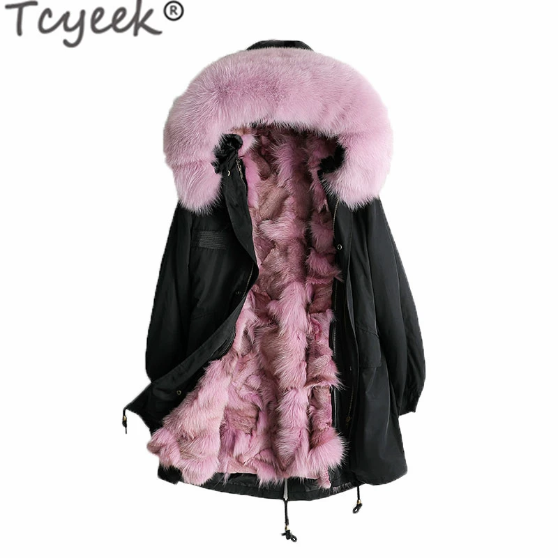 

Tcyeek Real Fur Coat Female Natural Fox Fur Liner Jacket 2019 Winter Jacket Women Fox Fur Collar Coats Korean Outwear Hiver 2748