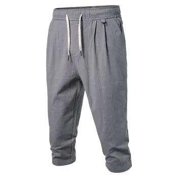 

Autumn Casual Harem Joggers Pants Fashion Men Summer Linen pocketed Solid Loose Elastic Waist Calf-Length Trousers spodnie