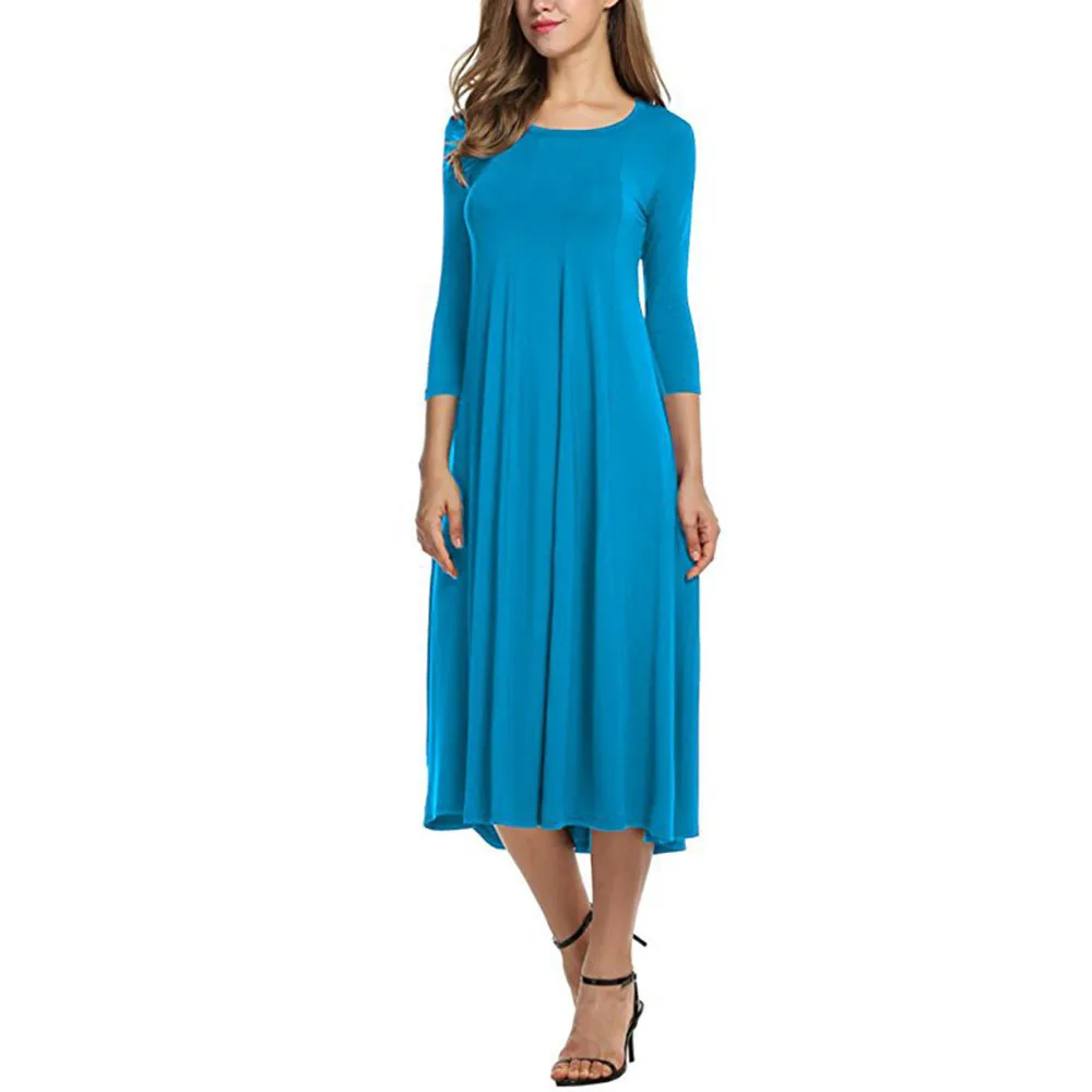 JAYCOSIN Casual Womens Half Sleeve Loose Long Maxi Dress Autumn Winter A-Line Solid color o-neck Dress Vestido Vestidos Elbise