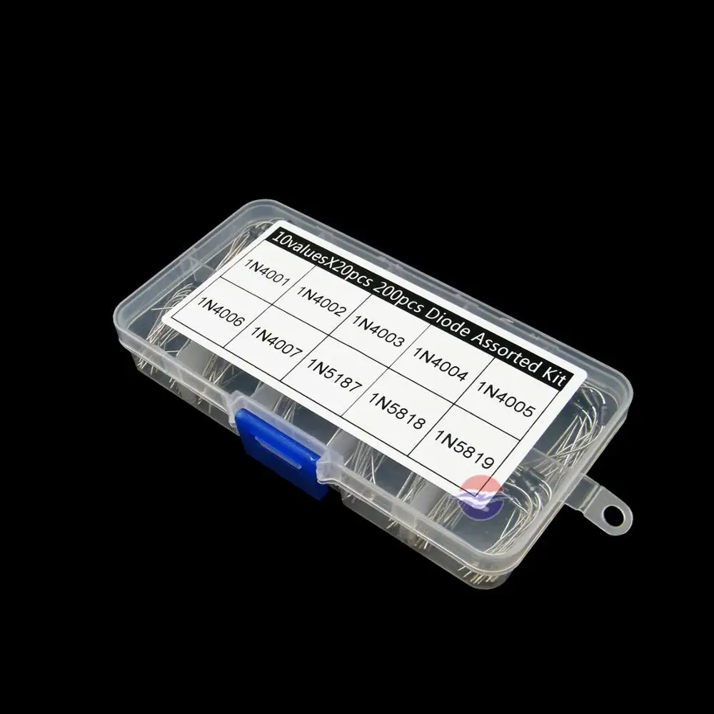 

10 Values x20 200pcs Rectifier Diode Schottky Assortment Electronic kit 1N4001~1N4007 1N5817 1N5818 1N5819 With storage Box