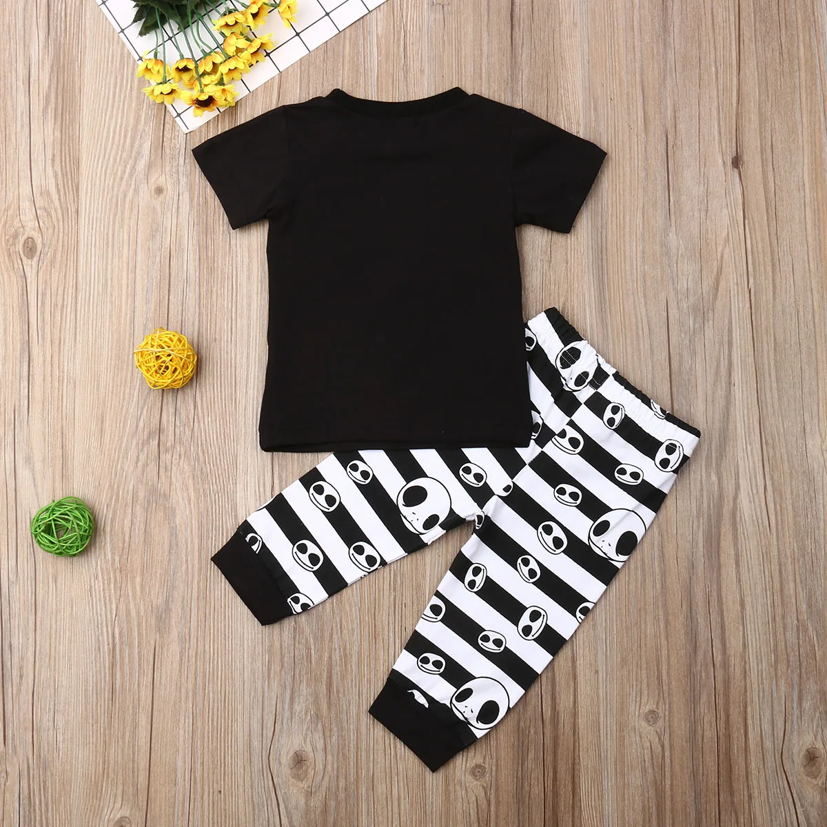 Halloween Costumes Newborn Infant Baby Boy Printed Short Sleeve T-shirt Top+Striped Pants 2pcs Outfits Casual Baby Clothing 1-3Y