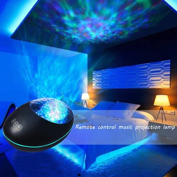

LED Projector Night Lights Lamps Ocean Wave Bluetooth Bedside Lamp 8 Color Changing Music Player Remote Control Timer USB Cable