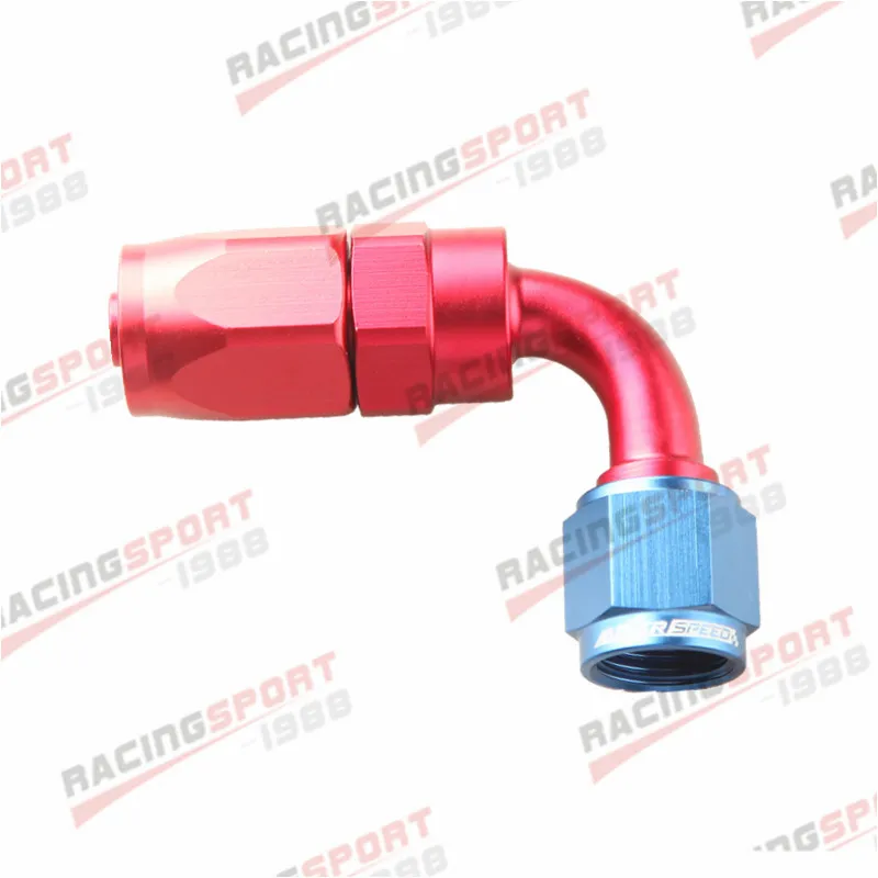 

90 Degree Aluminum AN4 4AN AN-4 Swivel Oil Fuel Line Hose End Fitting Red/Blue
