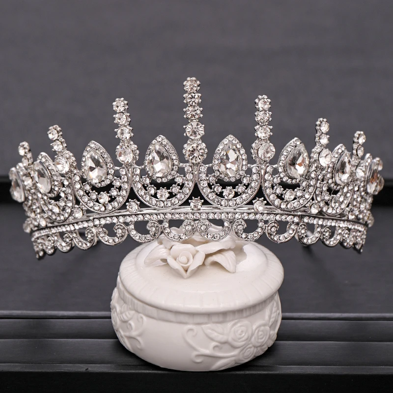 New Wedding Big Crown Hair Accessories Rhinestone Crystal Crown Silver Bride Hair Accessories Jewelry Bride Wedding Crown Gift