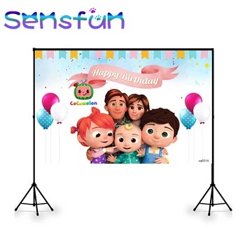 

xq0316 Cartoon Cocomelon Family theme Birthday Party Decor Kids Birthday Photocall Photo Studio Banner Photobooth Backdrop Prop