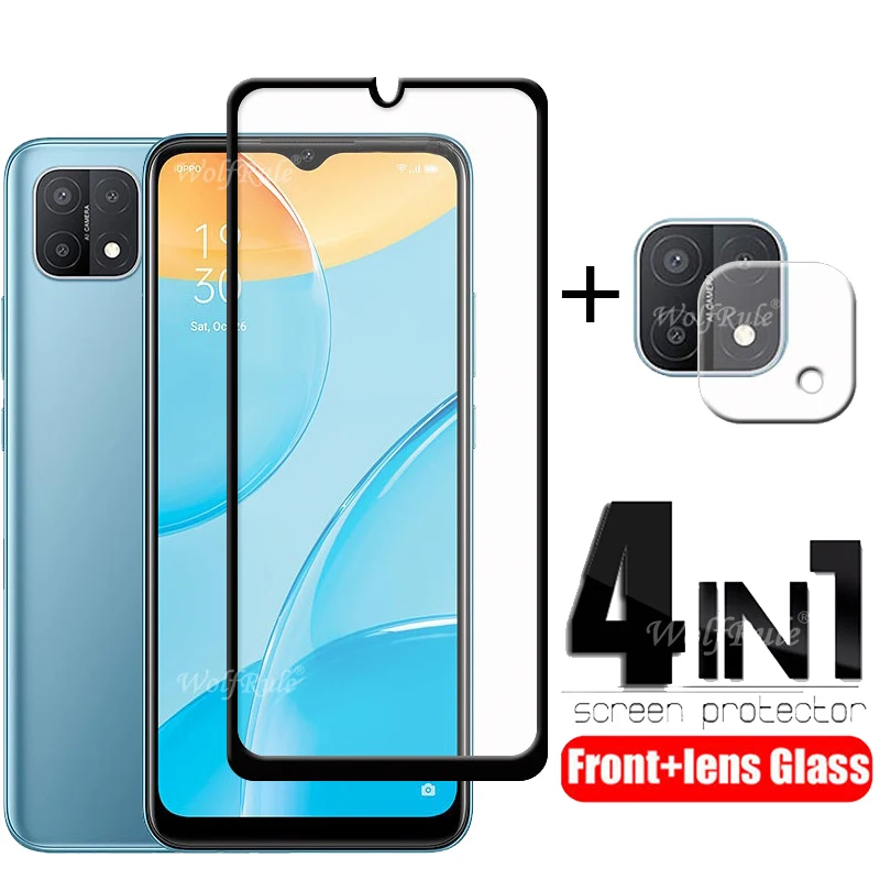 

4-in-1 For OPPO A15 Glass For OPPO A15 Tempered Glass Screen Protector Full Glue Screen Protector For OPPO A15 Lens Glass 6.52"