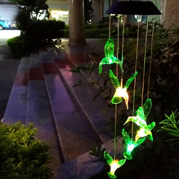 

New Humming Bird LED Solar Light Romantic Windbell Lights Wind Chime Light String Lamp Color Changing for Patio Yard Decor